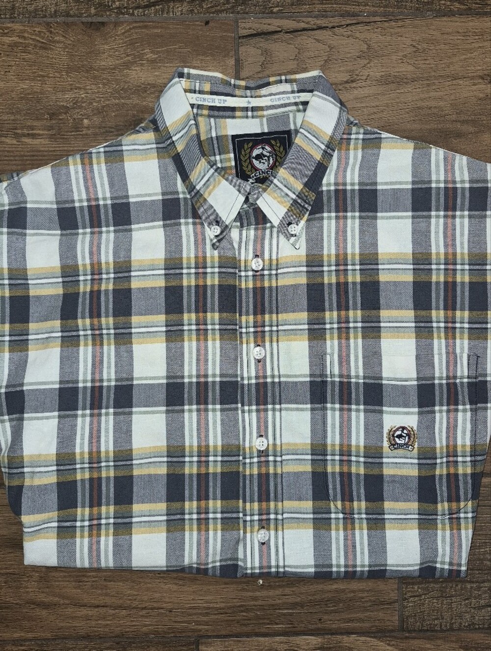Cinch Men's White, Gray & Yellow Plaid Button-Down Shirt XXL
